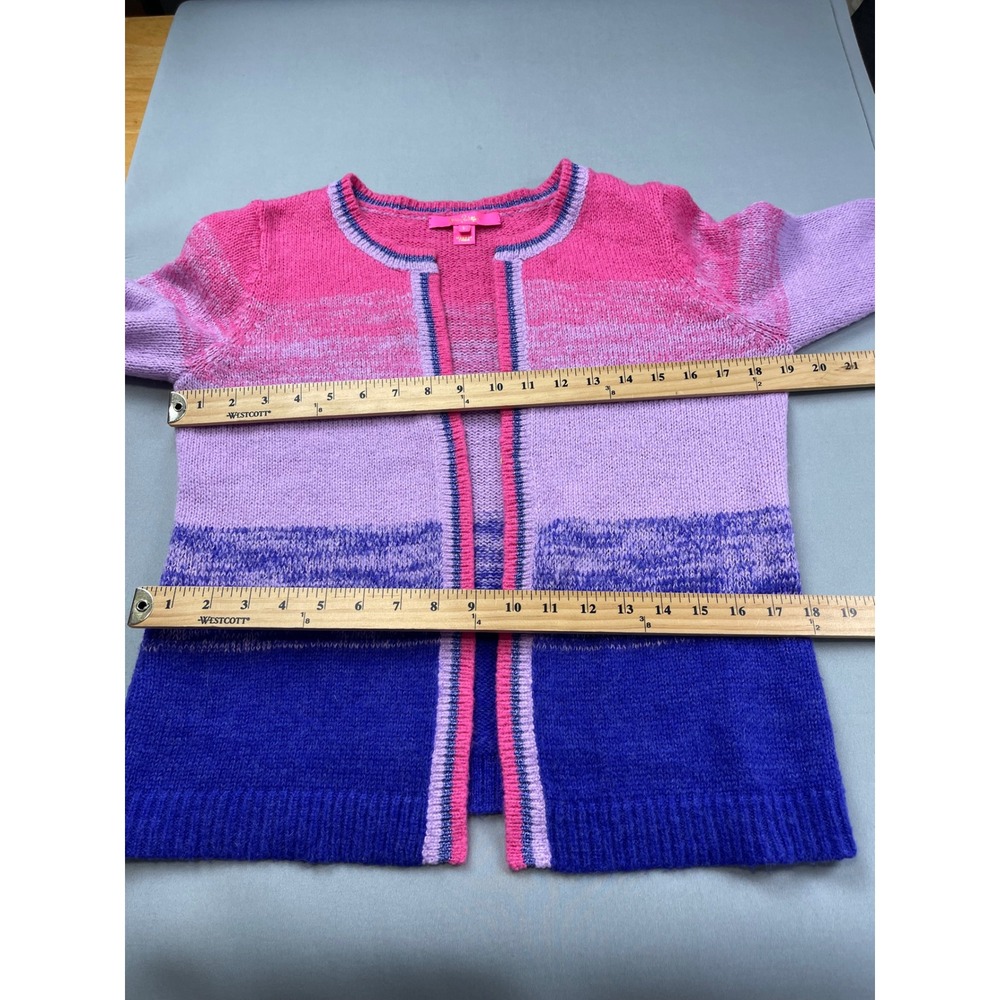 Lilly Pulitzer Ombre Stripe Open Front Cardigan Pink Purple Blue Metallic Small - Picture 7 of 11